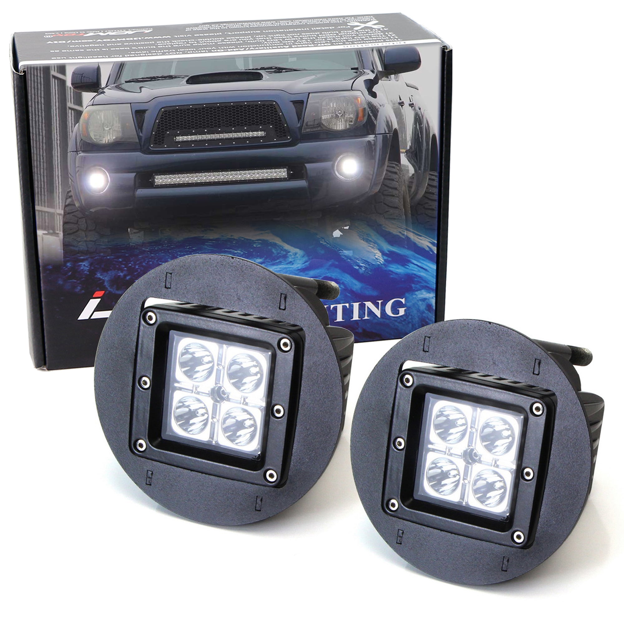 40W CREE Cubic LED Fog Lights with Mounting Bracket & Wiring Kit - Compatible with Toyota Tundra, Tacoma & More | Off-Road, Foggy Weather & Night Driving
