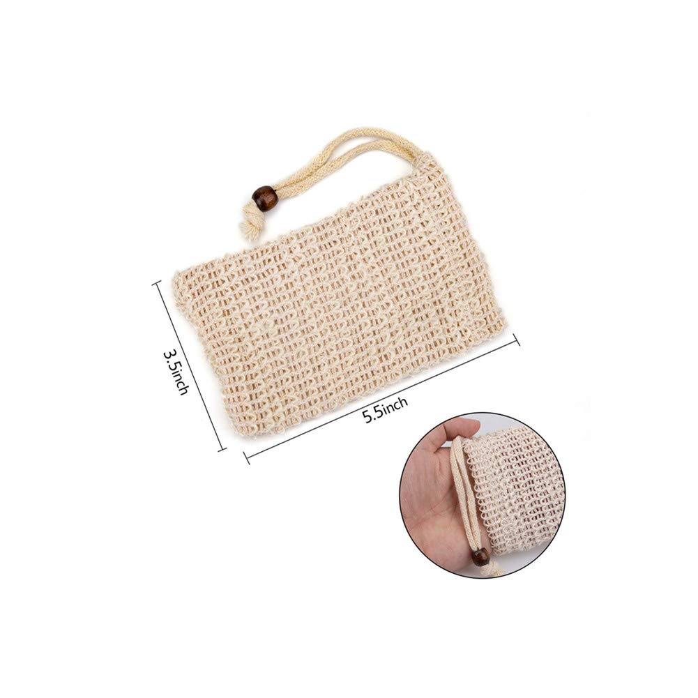 4-Pack Natural Sisal Exfoliating Loofah Soap Saver Bags with Drawstring - Handmade Mesh Soap Pouch for Shower, Bath & Body Wash - Perfect for Eco-Friendly Skincare & Travel Toiletries
