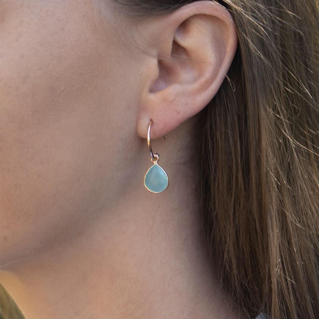 Aqua Chalcedony Hoop Earrings - Rose Gold Plated March Birthstone Jewelry for Women | Elegant Gift for Birthday, Anniversary & Special Occasions