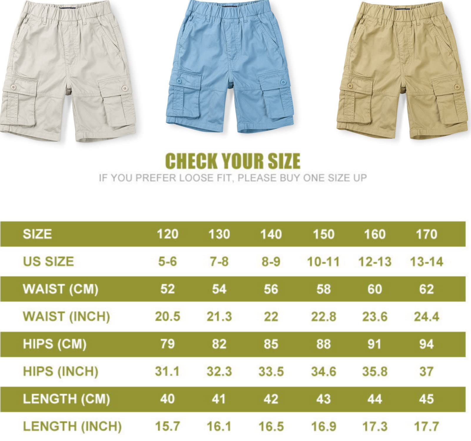 Mesinsefra Men's & Boys' Pull-On Cargo Shorts with Elastic Waist & Multiple Pockets - Comfortable Casual Shorts for Outdoor Activities, Travel and Summer Wear