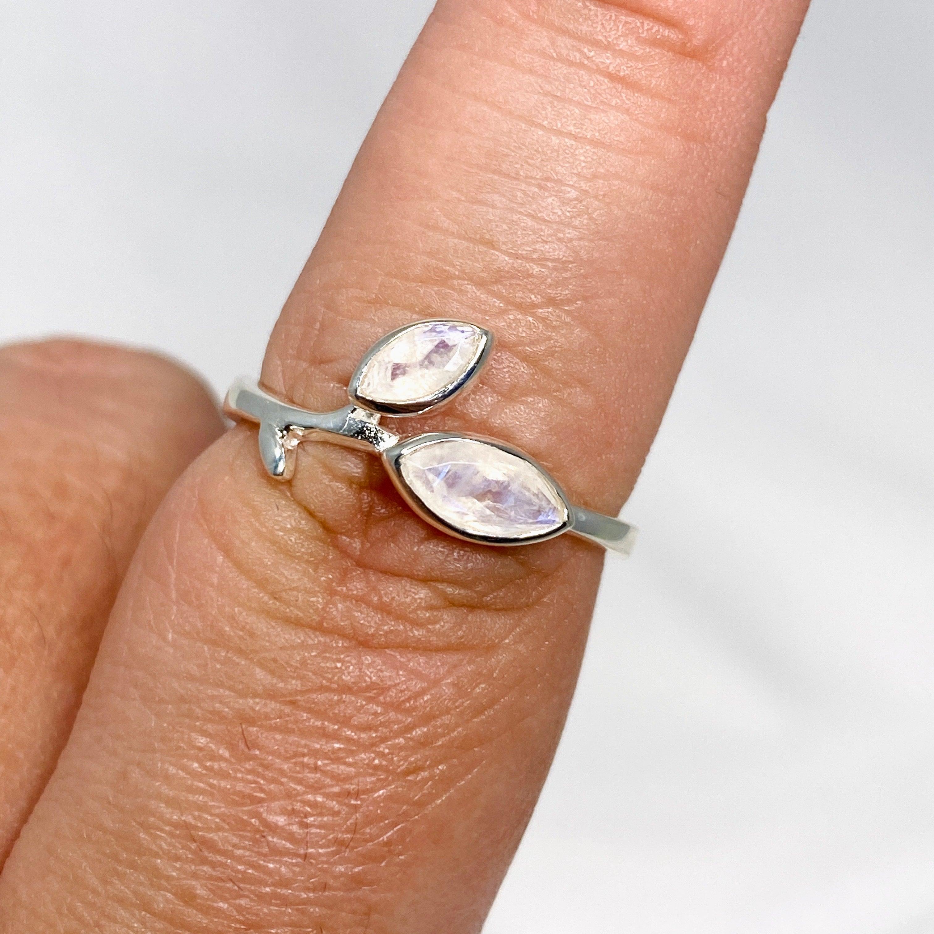 Moonstone Faceted Marquise Multistone Leaf Ring R3735 - Elegant Bohemian Jewelry for Women, Perfect for Weddings, Parties & Everyday Wear