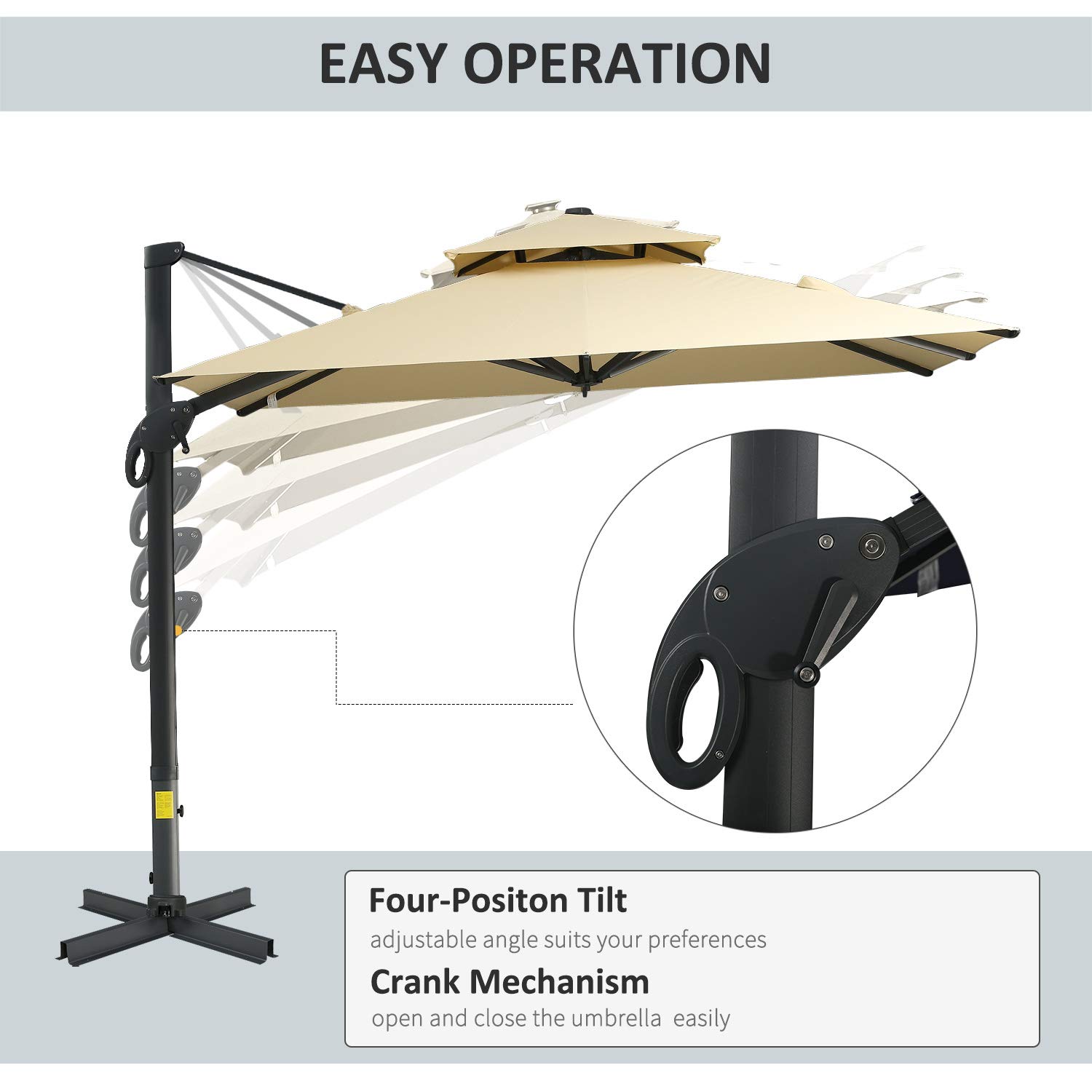 Outsunny 10ft Offset Patio Umbrella - Hanging Cantilever Outdoor Umbrella with 360° Rotation & Tilt, Square Aluminum Cross Base - Perfect for Poolside, Backyard, Deck & Garden Relaxation
