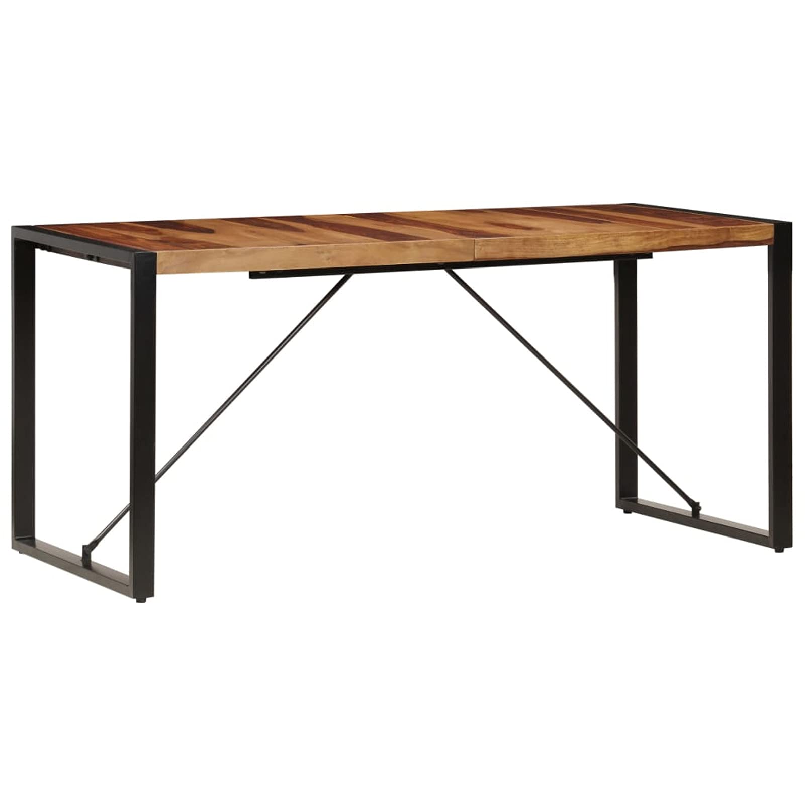 Modern Rectangle Dining Table - Solid Sheesham Wood Tabletop with Sturdy Steel Legs - 63