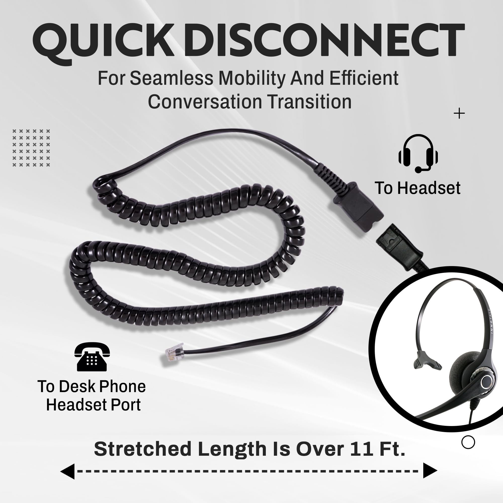 INNOTALK Monaural Desk Phone Headset with Noise Canceling - Compatible with Avaya 5620 5621 5625 6416 6424 QE4610 9404 9406 9408 9504 9508 - Includes QD Headset Adapter Cable - Perfect for Call Centers & Office Communication