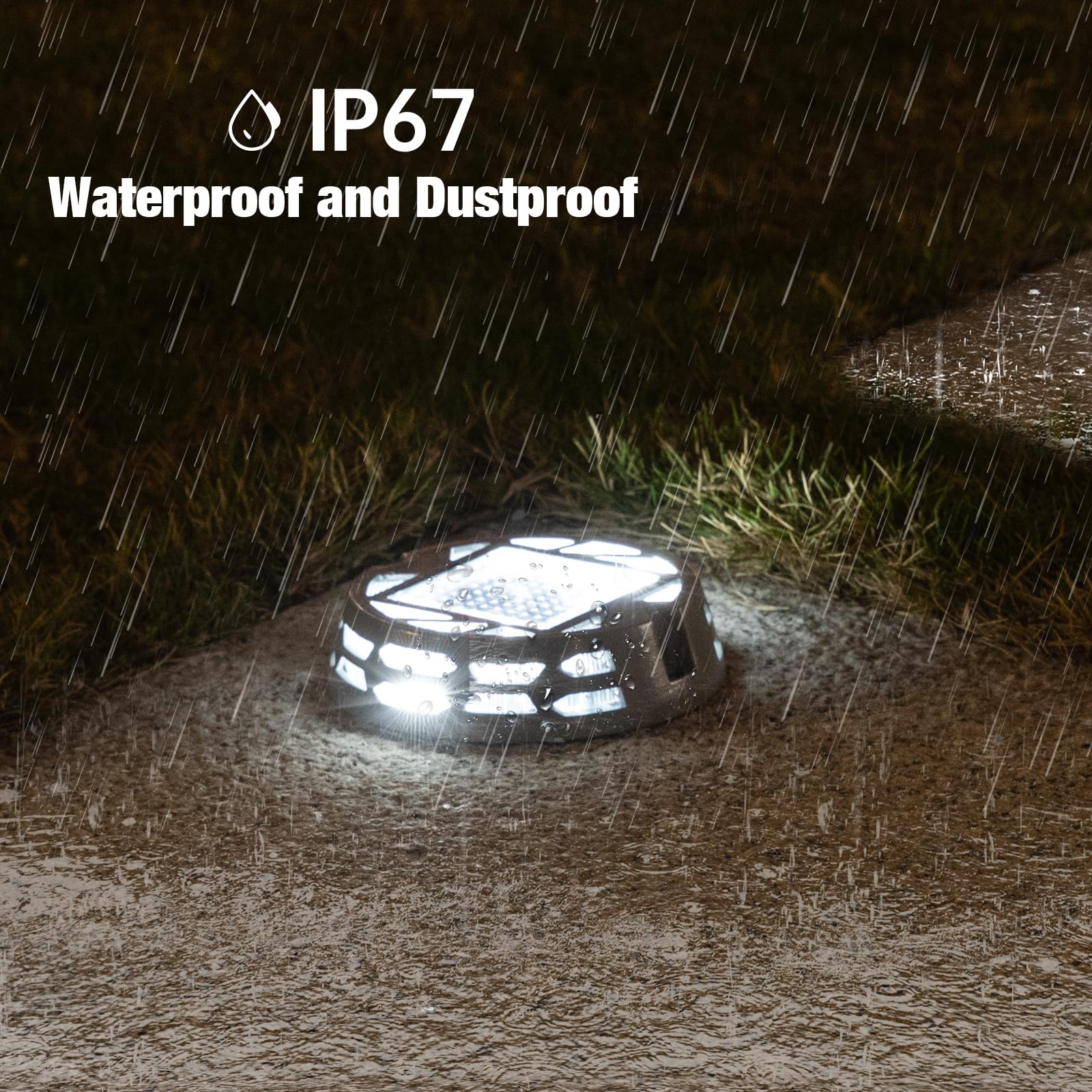 Solar Deck Lights Outdoor - 3 Lighting Modes (Warm/Bright White & Blue), IP67 Waterproof LED Pathway Markers for Driveway, Sidewalk, Garden, Yard & Dock - Perfect for Nighttime Safety and Landscape Lighting