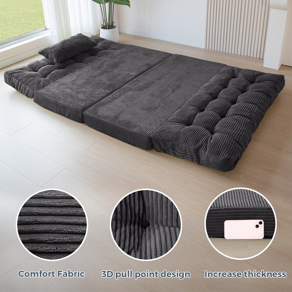 MAXYOYO Tufted Bean Bag Sofa Bed with Pillows - Foldable Floor Couch for Living Room, Bedroom & Dorm - Dark Grey - Perfect for Lounging, Gaming & Relaxation