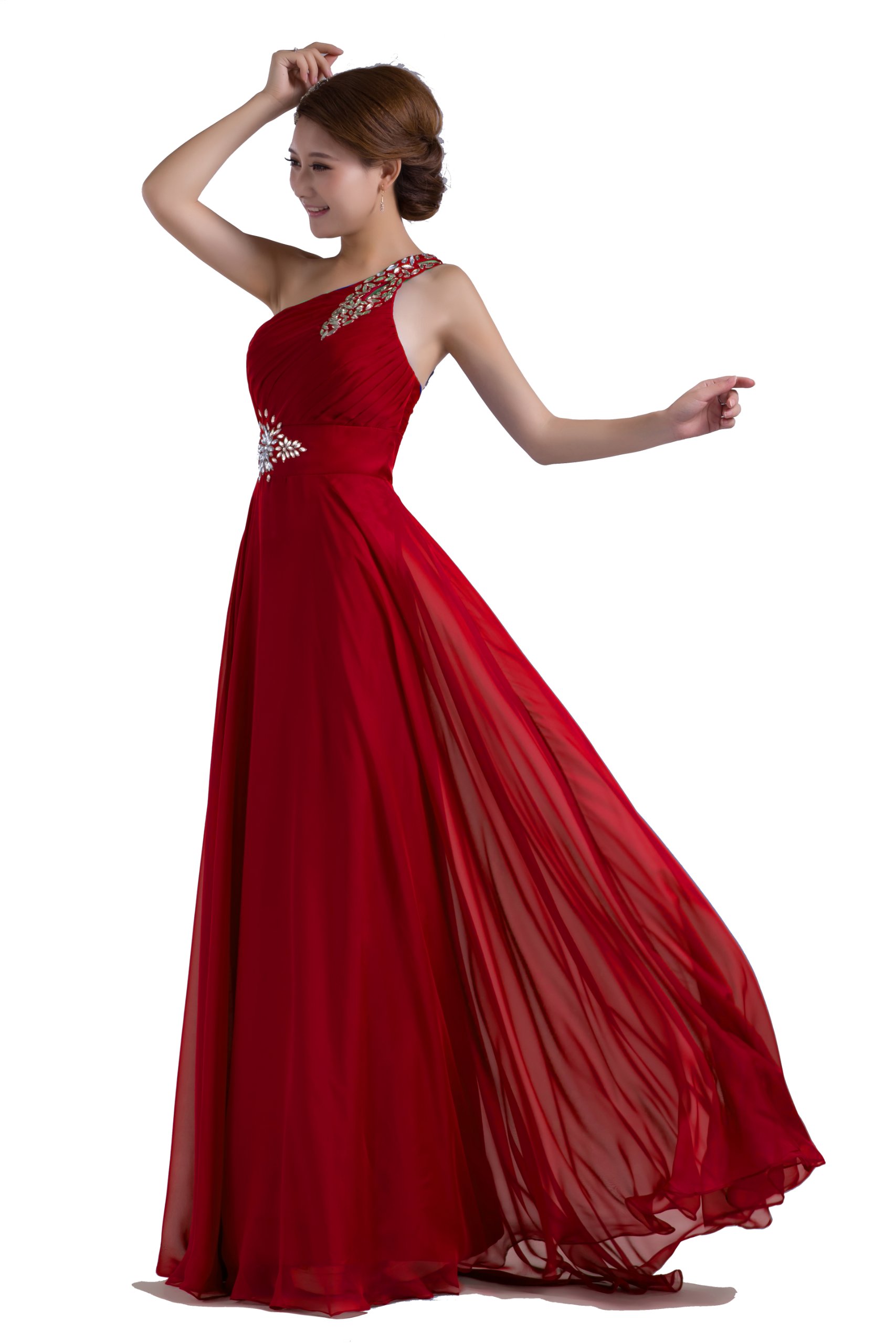 Elegant One-Shoulder Floor Length Beaded Chiffon Prom Dress for Women - Perfect for Homecoming, Formal Dances & Evening Galas