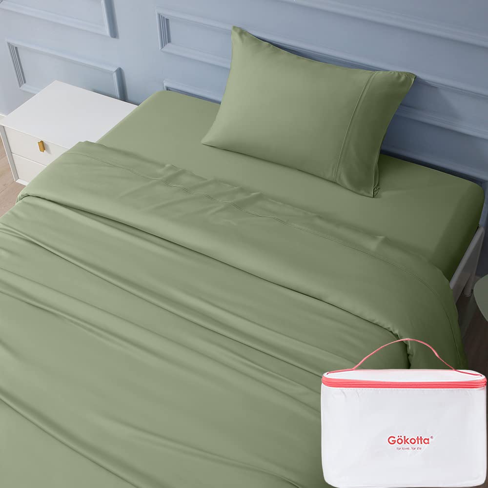 GOKOTTA 100% Bamboo Twin Sheet Set - Cooling Ultra Soft Silky Twin Bed Sheets with 15