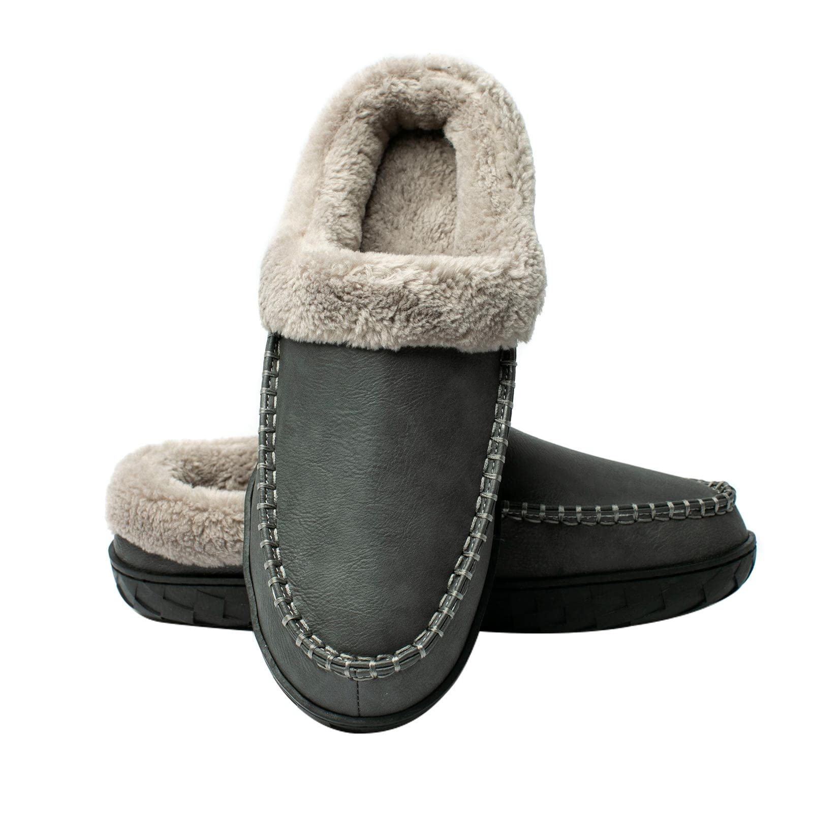 WOTTE Men's Moccasin Slippers - Soft Microsuede with Fleece Lining & Memory Foam - Comfortable House Shoes for Indoor/Outdoor Wear - Perfect for Home, Office, and Travel