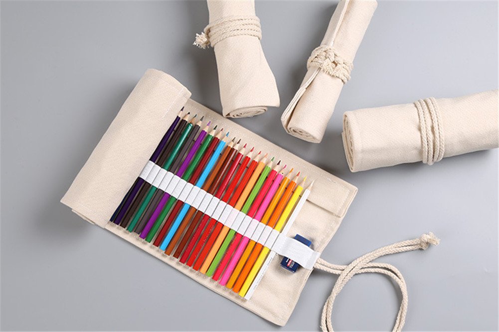 Large Capacity Canvas Roll Up Pencil Case with 72 Loops - Natural Eco-Friendly Pen Organizer for Artists, Students & Office Supplies - Perfect for School, Travel & Art Studio Organization