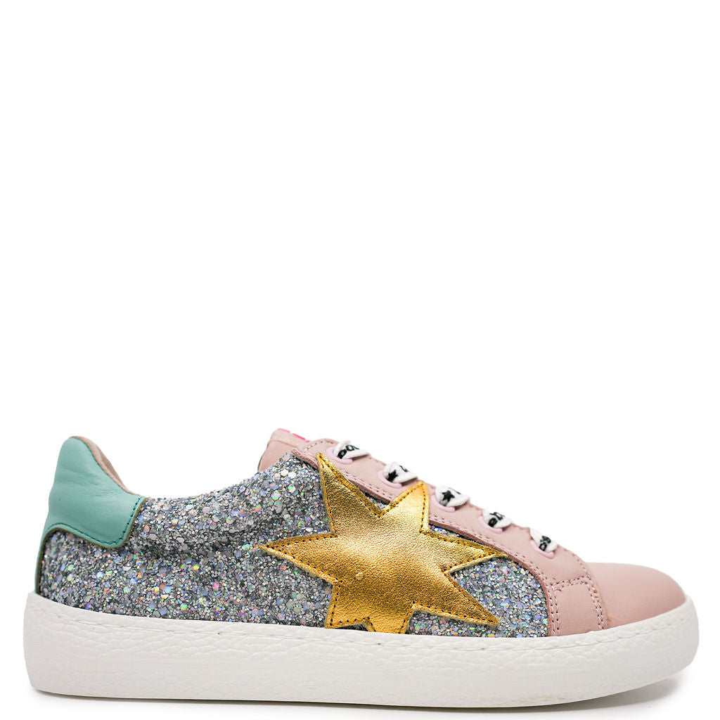 Acebos Women's Rose Gold Glitter Star Zipper Sneakers - Fashion Casual Shoes for Women, Perfect for Daily Wear, Parties & Date Nights