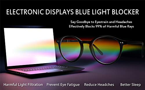 Blue Light Blocking Glasses for Men & Women - Anti Eyestrain Computer Glasses with Round Frame - UV Protection for Gaming, Office Work & Screen Time