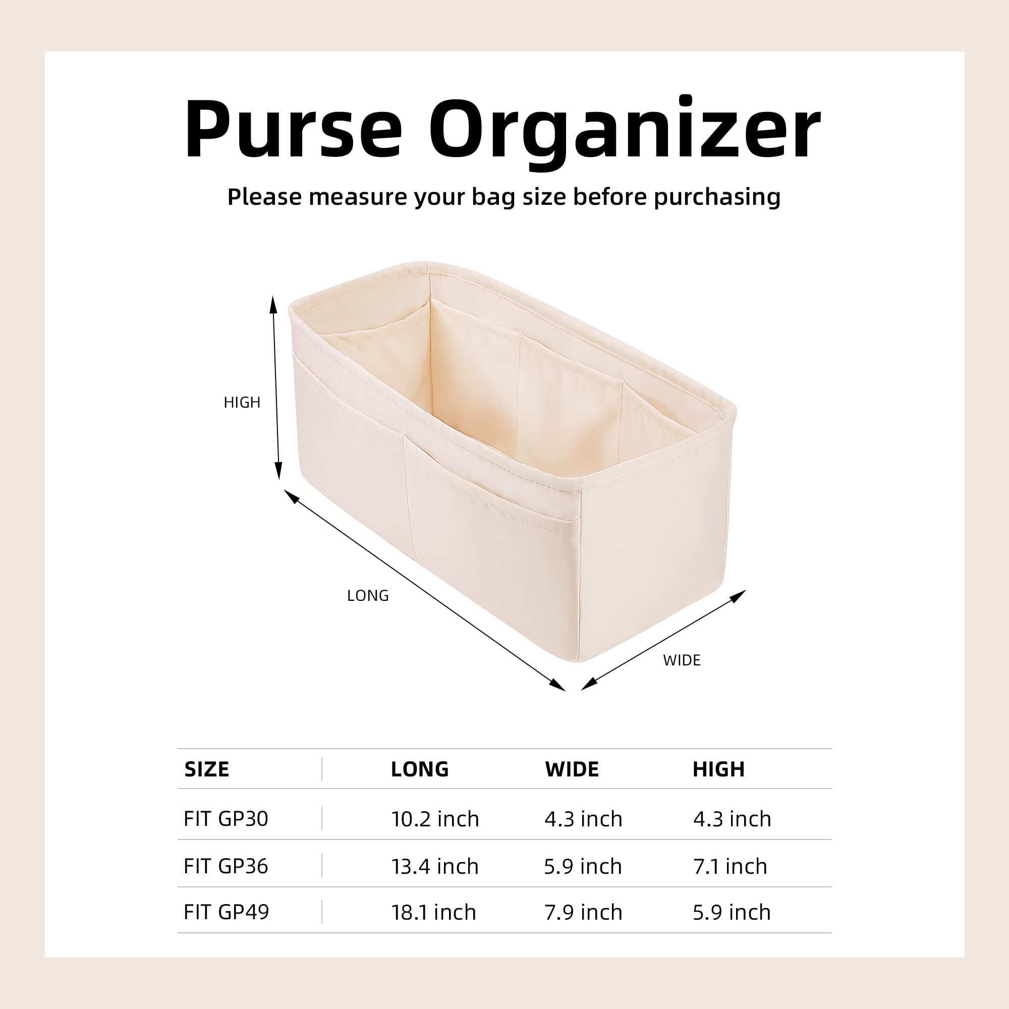 Luxury DGAZ Silky Purse Organizer Insert - Premium Handbag & Tote Organizer for Hermes Garden Party 30/36 Bags (Craie, GP30) | Perfect for Work, Travel & Everyday Use