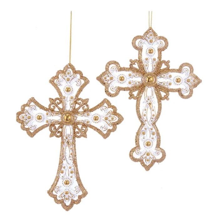 6.25 Inch Gold and Silver Cross Ornament - Religious Jewelry for Home Decor, Christmas Tree, Gifts & Church Events