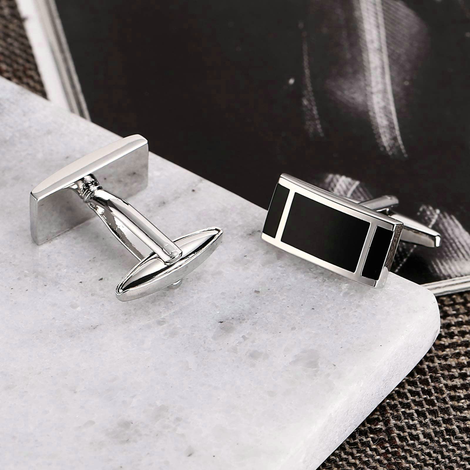 Gualiy Stainless Steel Rectangle Cufflinks for Men - Elegant Dress Shirt Accessories for Weddings, Business & Formal Events