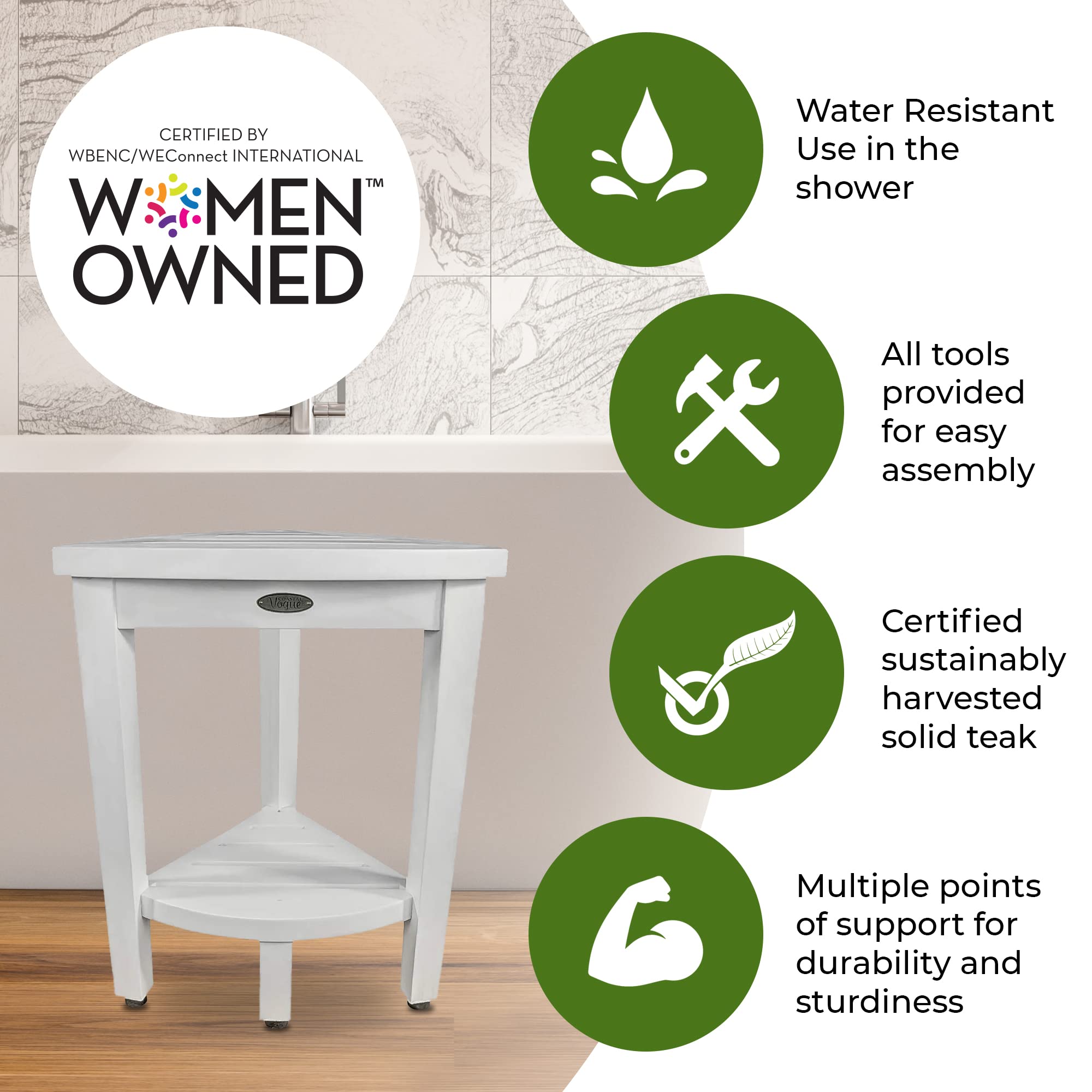 Waterproof Teak Wood Shower Bench Stool - Non-Slip Bath Seat with Storage for Shower Safety - Ideal for Elderly, Disabled & Spa Relaxation - Perfect for Bathroom Organization & Wet Room Decor