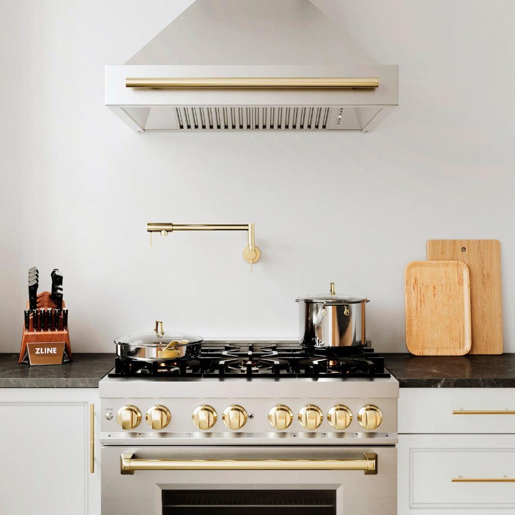 ZLINE Autograph Edition 36 Inch Stainless Steel Range Hood with Stainless Steel Shell & Accent Handle (8654STZ 36) - Professional Kitchen Ventilation for Modern Homes