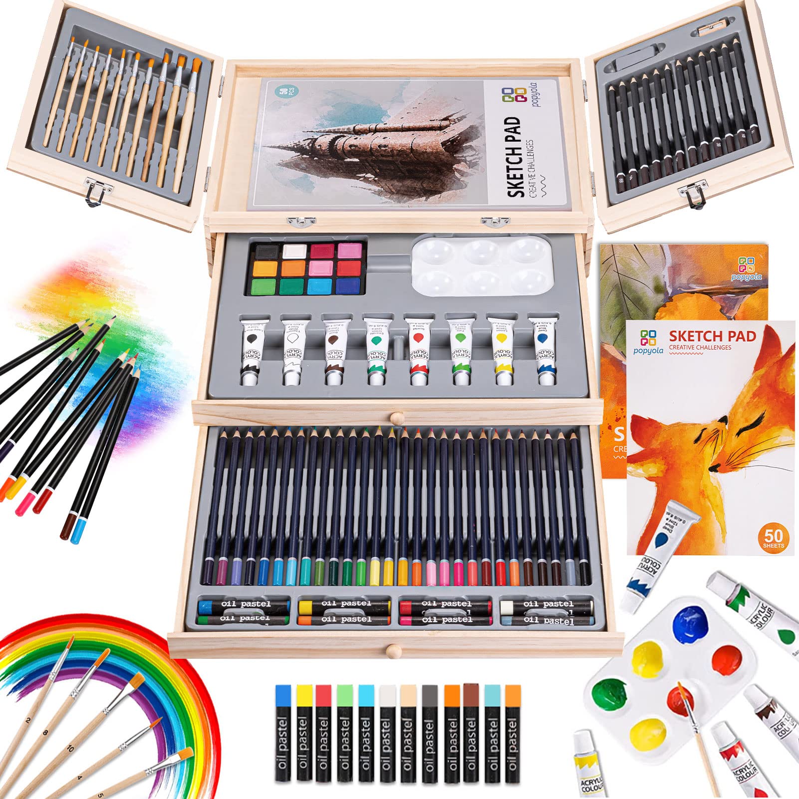 Premium Wooden Art Set - 72-Piece Deluxe Painting & Drawing Kit with Portable Case for Teens, Adults & Beginners | Perfect for Sketching, Watercolor, Oil Painting & DIY Art Projects