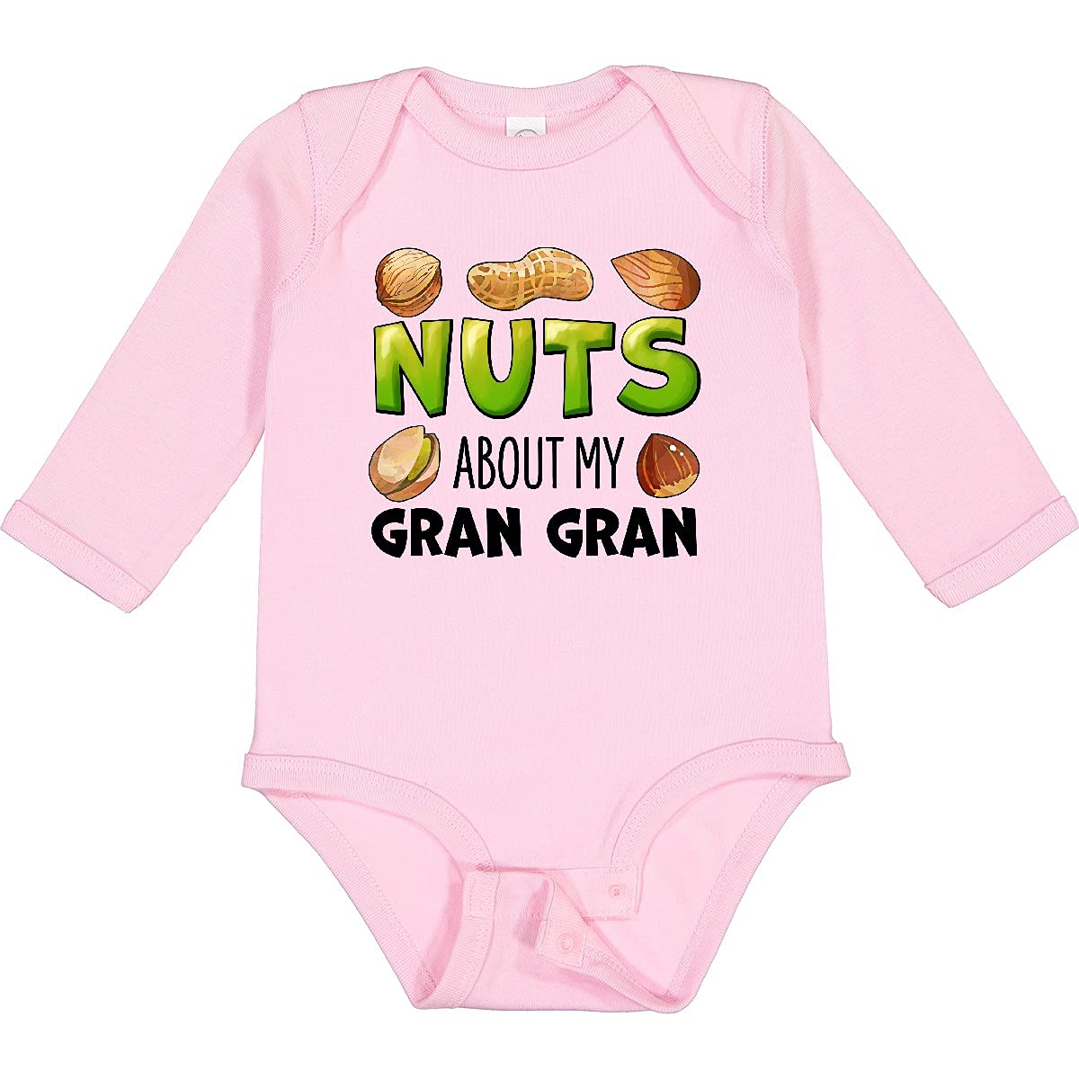 Inktastic 'Nuts About My Gran' Peanut, Almond, Pistachio Print Baby Long Sleeve Creeper - Cute Outfit for Family Photos & Grandparents Day