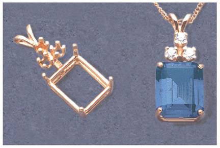 6x4mm & 14x10mm Emerald Cut Sterling Silver or 14K White/Yellow Gold Pendant Setting with Accent Stones | Handcrafted in USA | Perfect for Necklaces, Jewelry Making & Gift Giving