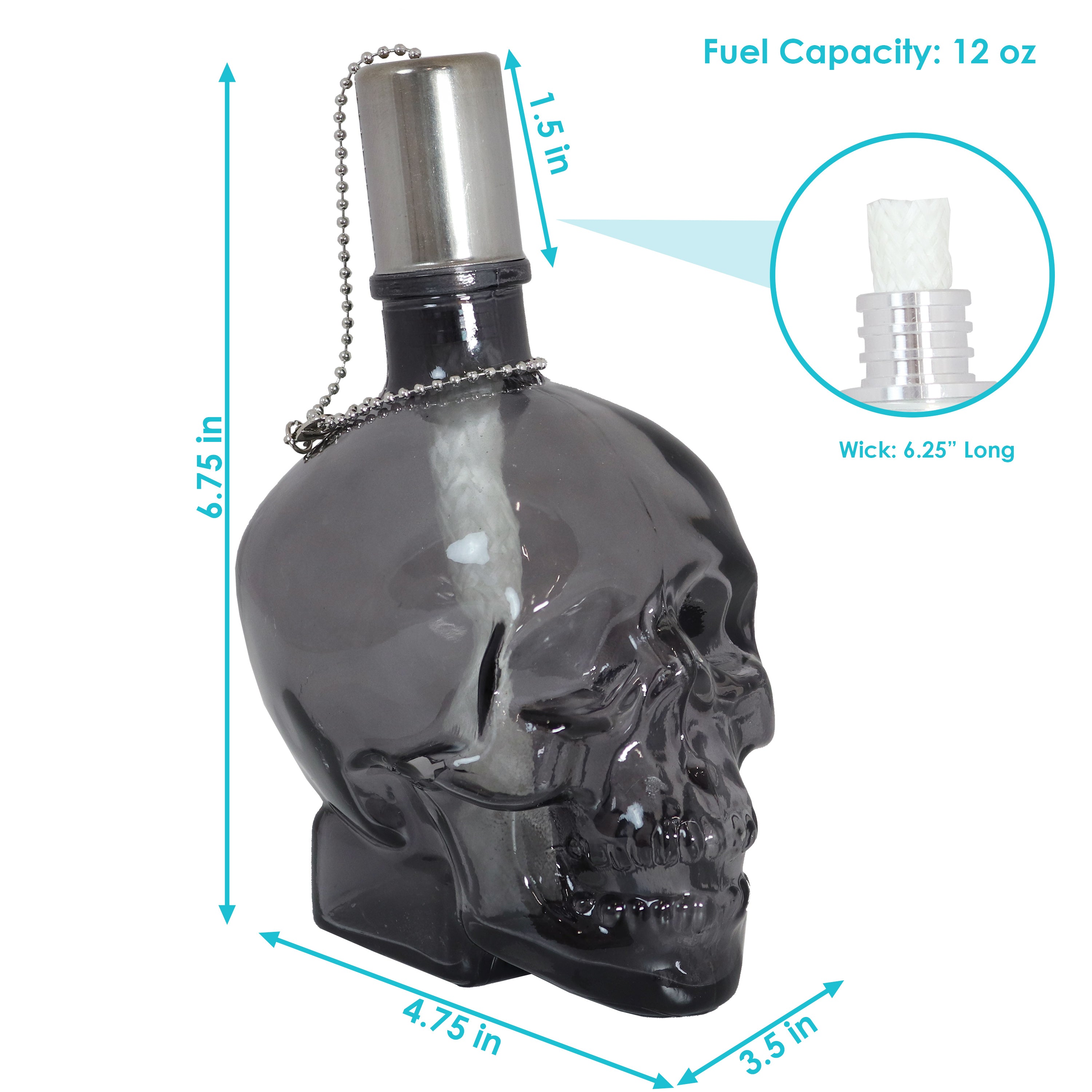 Sunnydaze Grinning Skull Glass Tabletop Torches - Outdoor Halloween Decorations, Patio Fire Pit Accessories, Spooky Party Centerpieces for Backyard, Garden & Poolside Gatherings