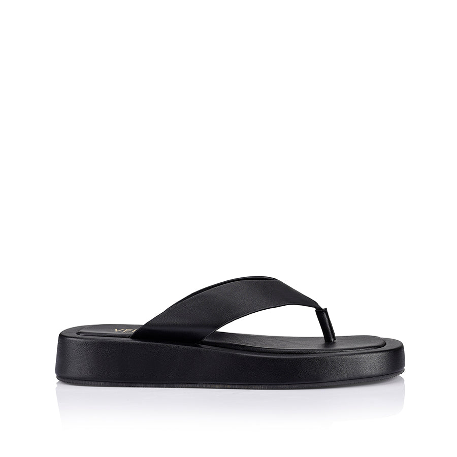 Bouncer II Platform Sandals - Black Smooth Leather | Comfortable Flip Flops for Women, Beach, Pool & Summer Outfits