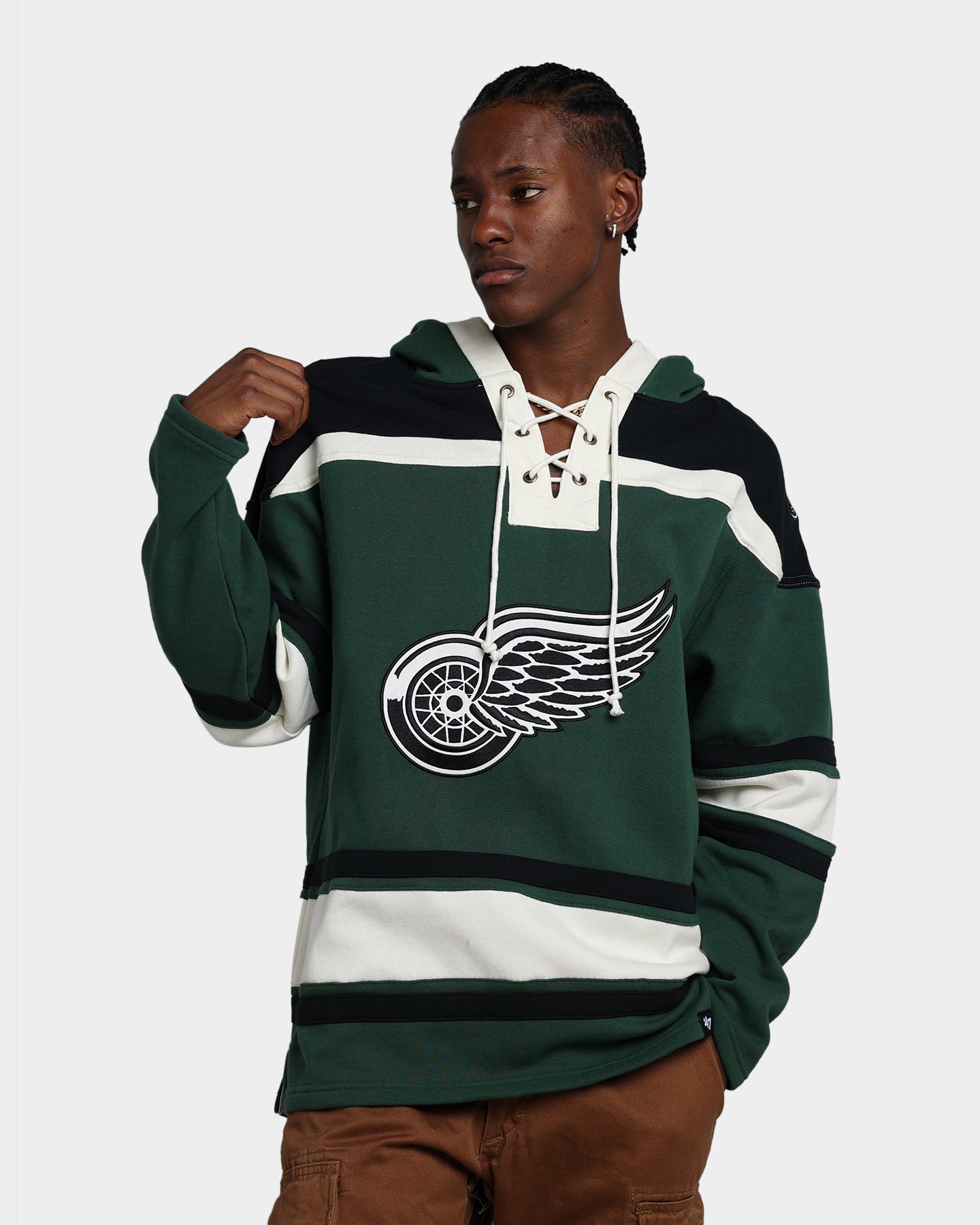 47 Brand Detroit Red Wings Superior Lacer Hoodie - Dark Green NHL Pullover Sweatshirt for Men & Women - Cozy Winter Wear for Hockey Fans & Street Style