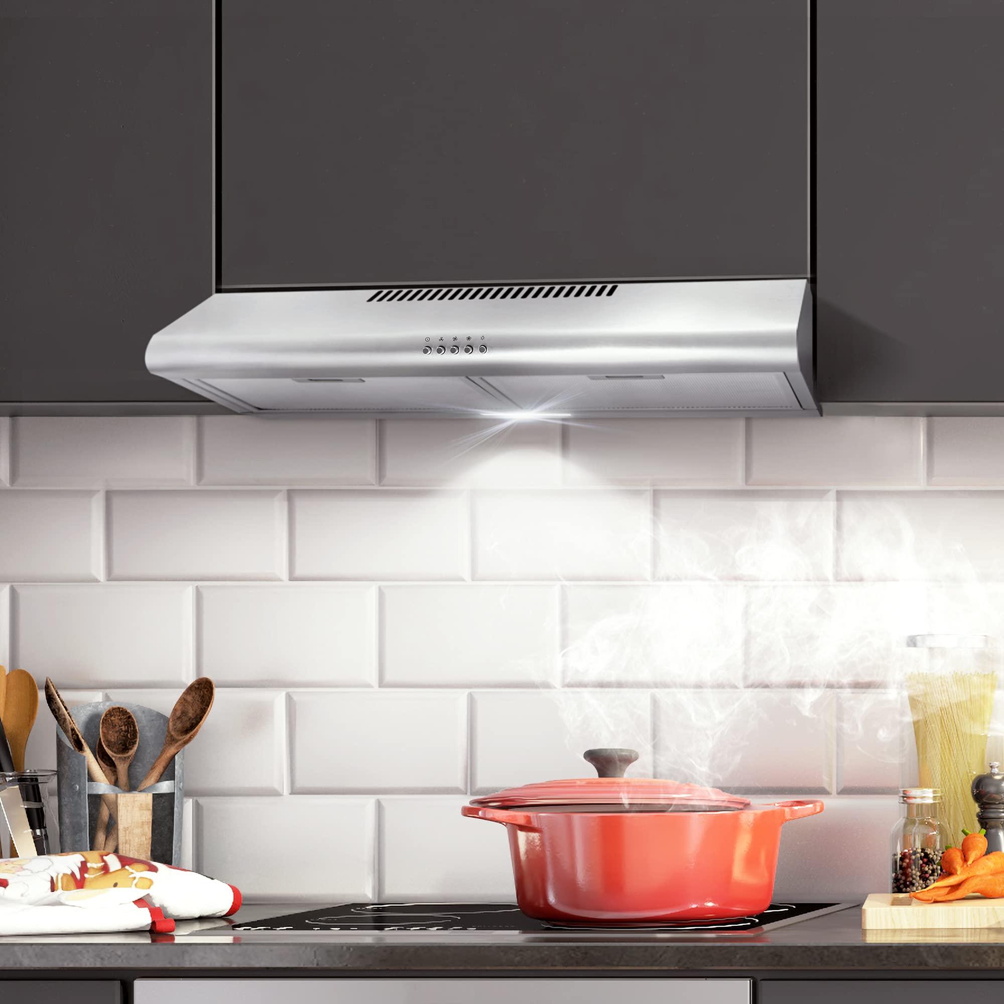 COSMO COS-5MU30 30-inch Stainless Steel Under Cabinet Range Hood with LED Lights & Reusable Filters - Delta Collection for Modern Kitchens | Perfect for Home Cooking & Ventilation
