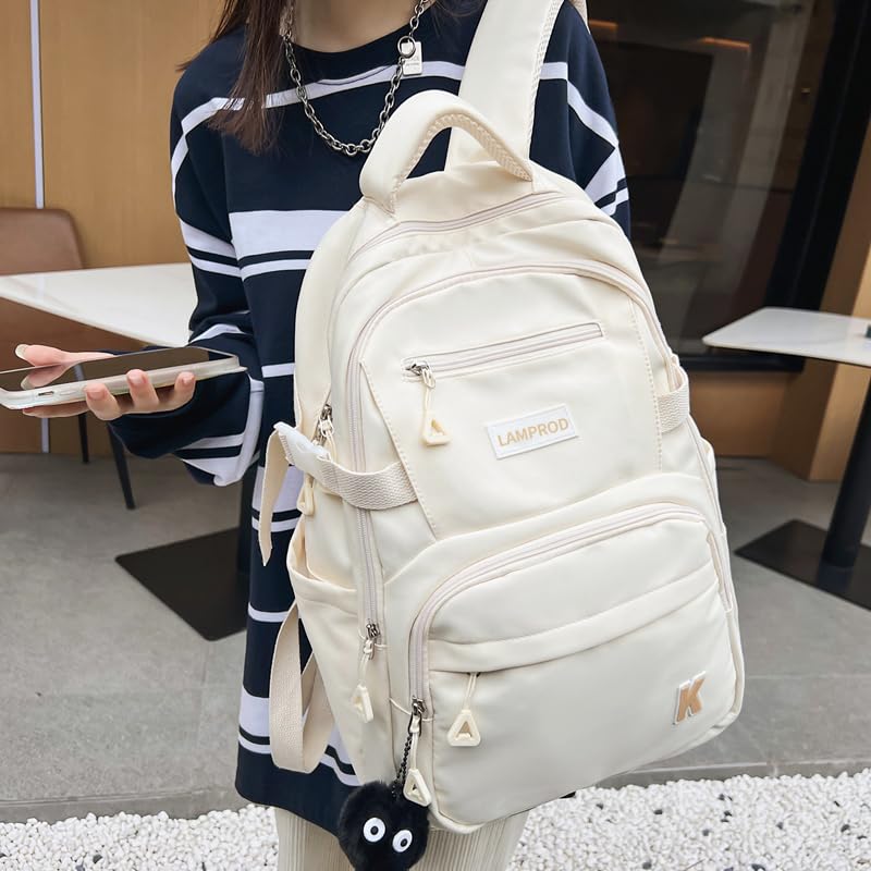 Stylish Aesthetic Backpack for Girls - Large Capacity School Backpack for Middle & College Students - Cute Casual Daypack for Travel & Daily Use (White) - Perfect for School, Commuting & Weekend Trips