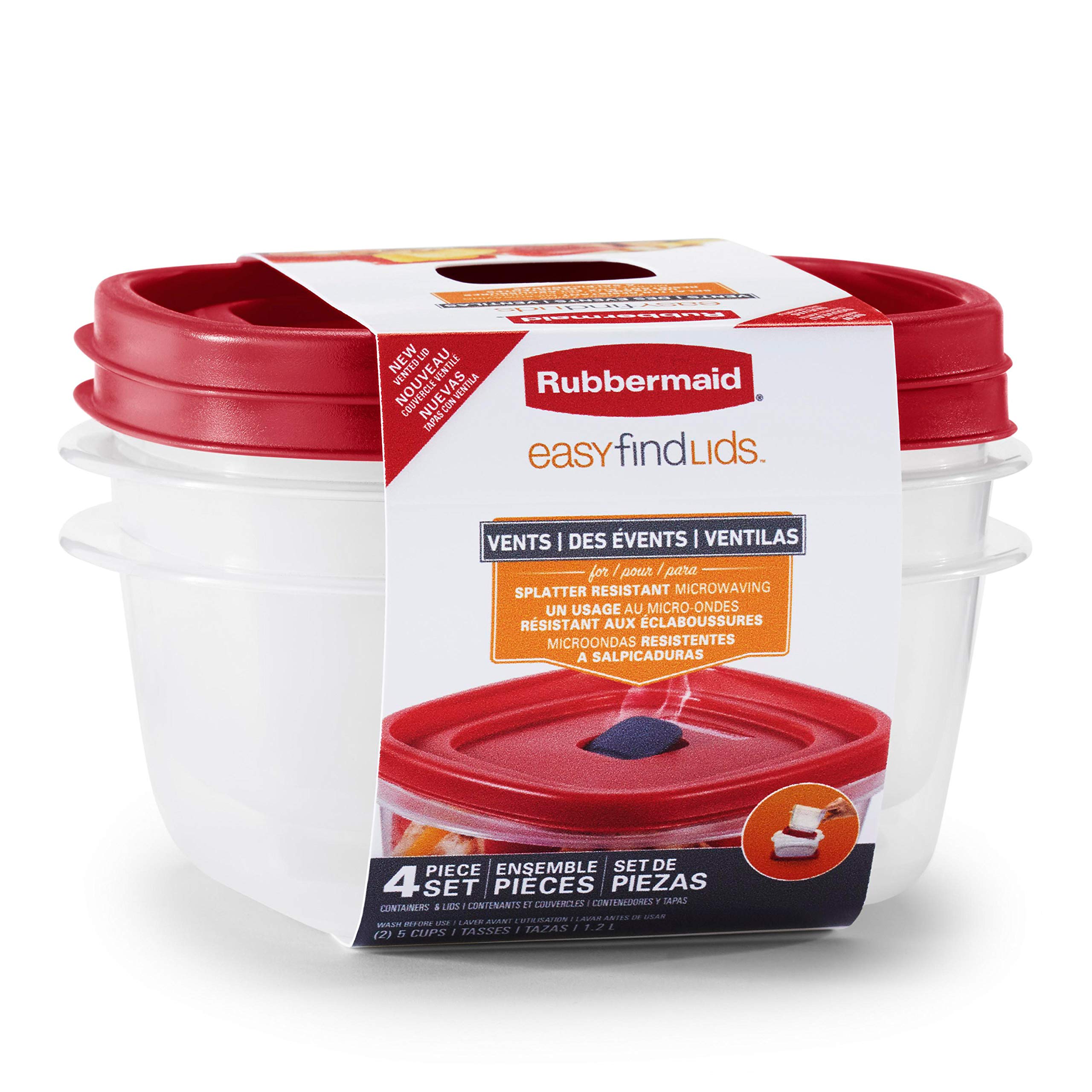 Rubbermaid Easy Find Lids 5-Cup Food Storage Containers with Lids - Airtight Kitchen Organization for Meal Prep, Leftovers & Pantry Storage