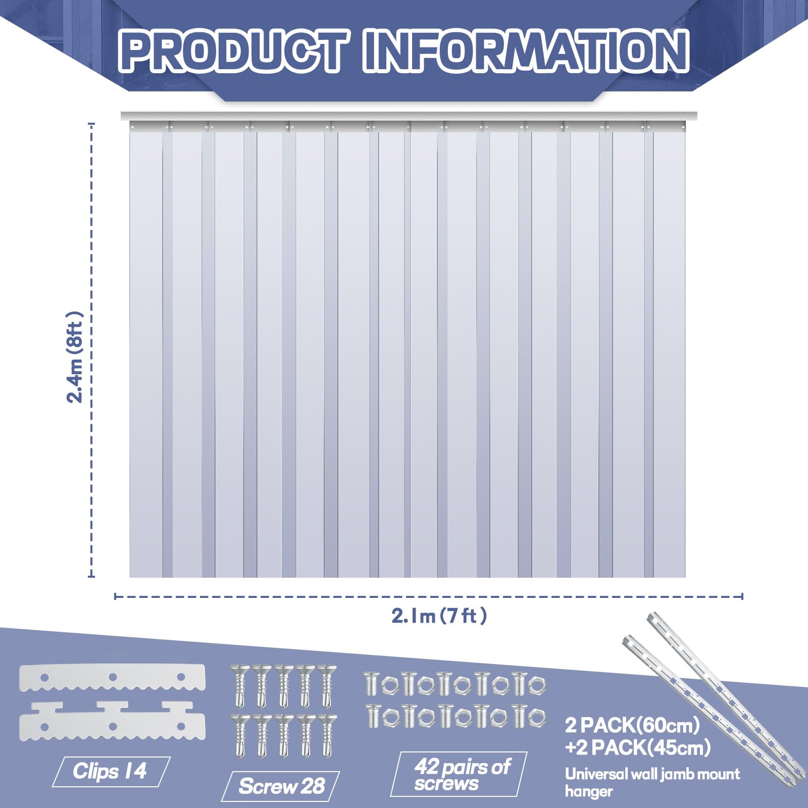 Juexica Heavy-Duty PVC Strip Door Curtain Kit - 0.08'' Winter Thickness, Waterproof & Insulated Freezer Door Cover for Cooler, Warehouse, Garage - Hurricane & Dust Protection for Industrial & Commercial Use