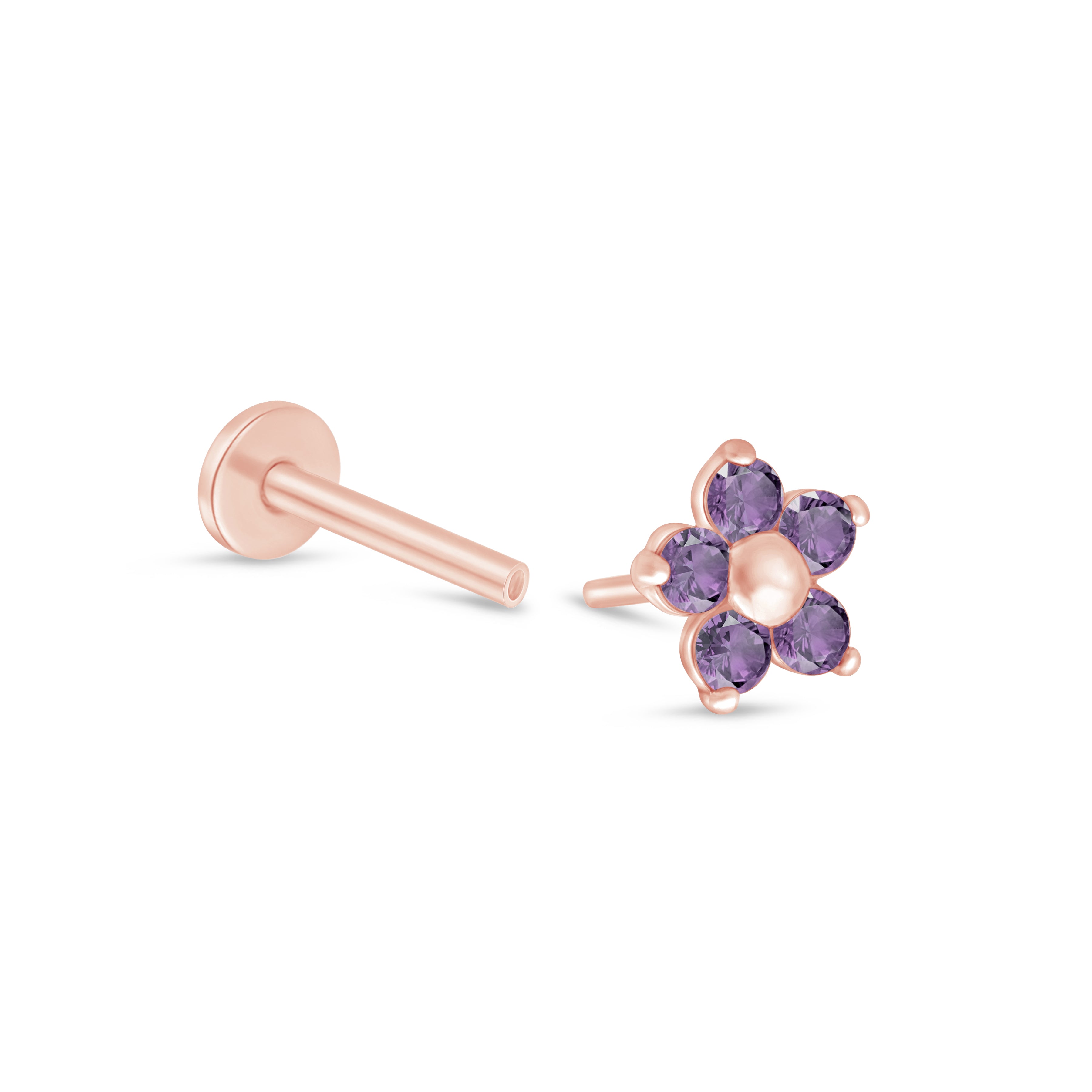 14K Rose Gold Amethyst Flower Stud Earrings for Women - Elegant Floral Jewelry for Everyday Wear, Gifts & Special Occasions