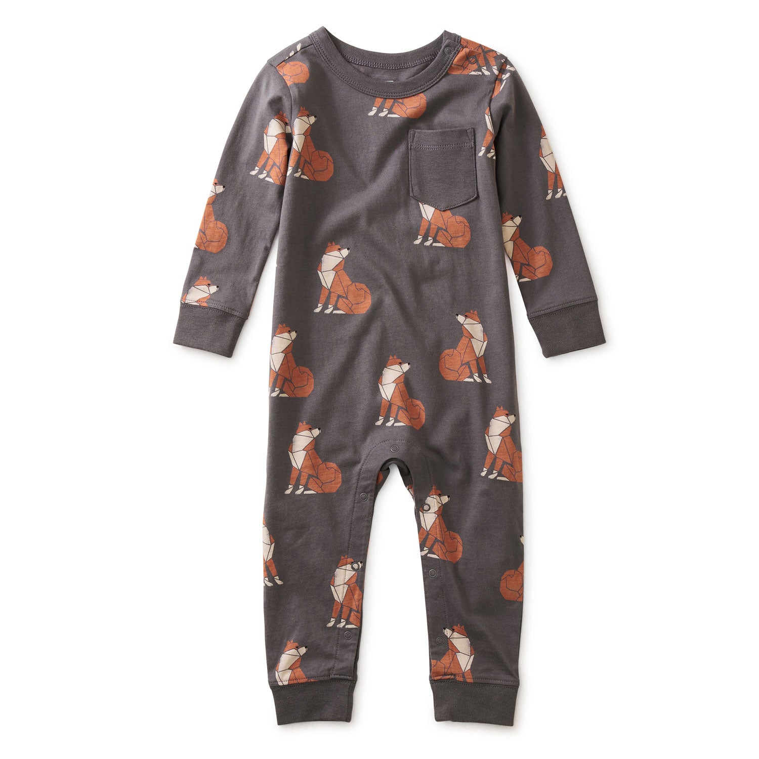 Long Sleeve Pocket Baby Romper with Origami Shibu Inu Print - Soft Cotton Infant Jumpsuit for Boys & Girls - Perfect for Playdates, Daycare & Family Photos - FINAL SALE