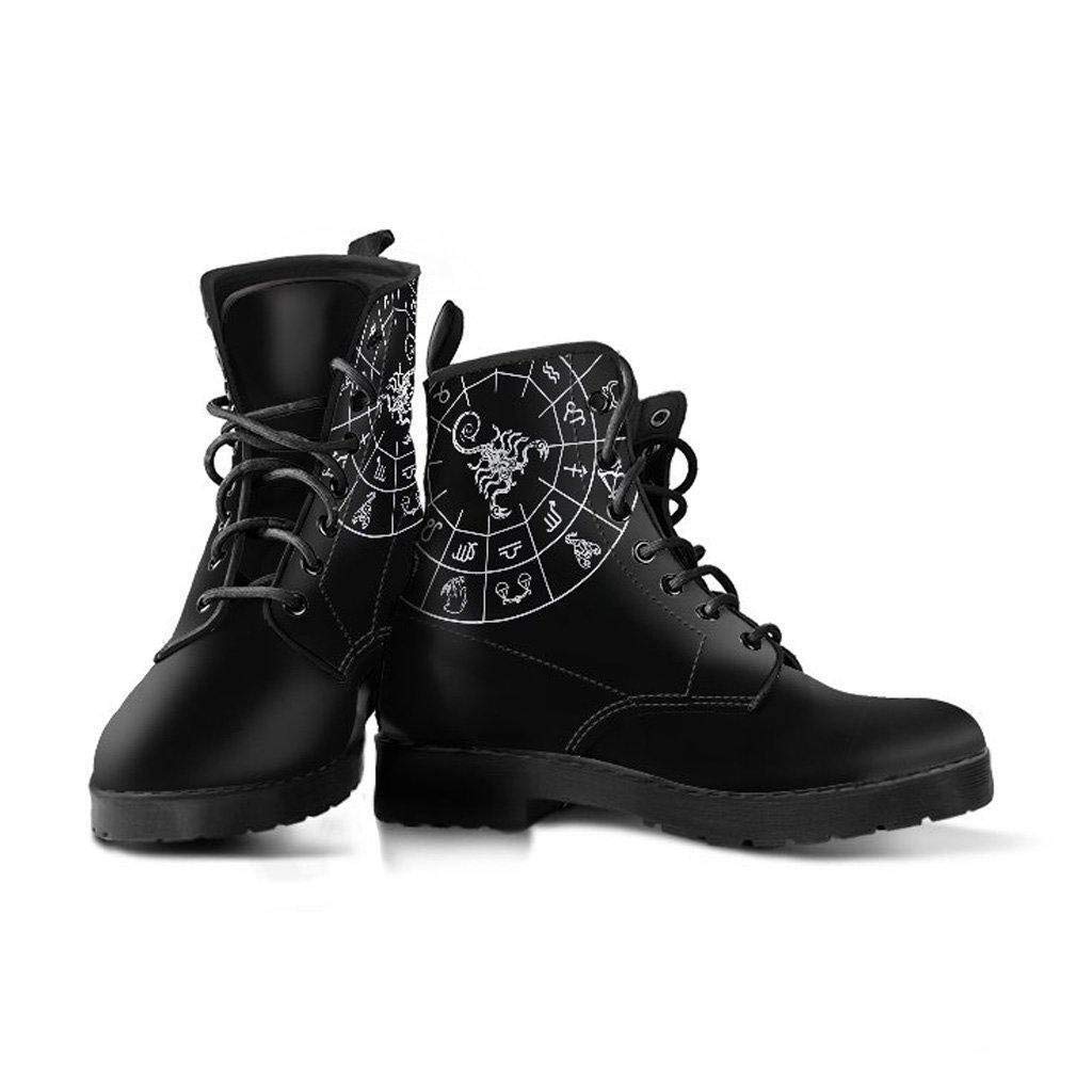 Scorpio Zodiac Sign Memory Foam Boots - All Season Women's Vegan Leather Combat Boots with Lace Up Design | Perfect for Daily Wear, Outdoor Activities & Fashion Outfits