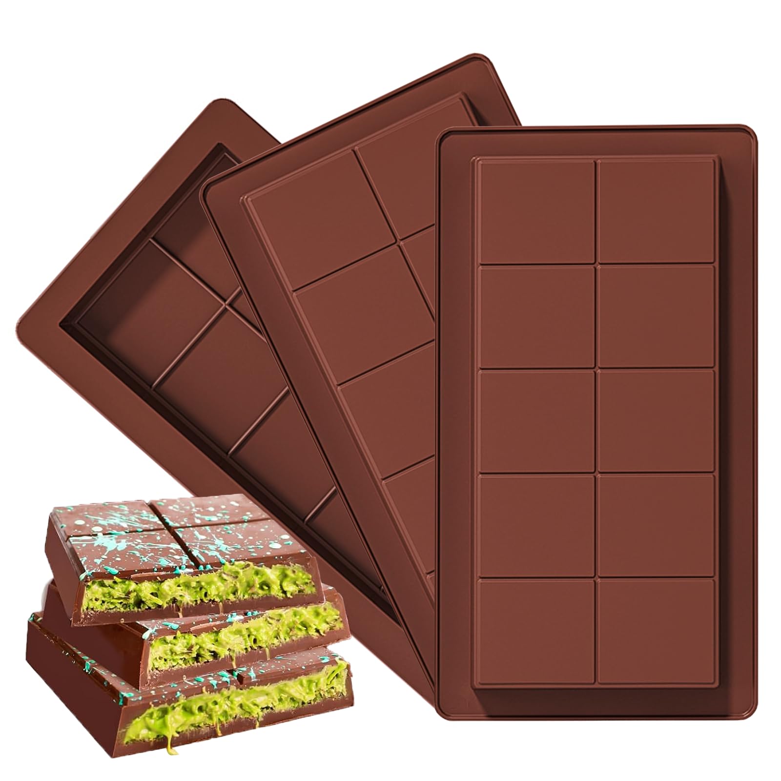 Premium 2-Piece Dubai Chocolate Bar Molds for Pistachio Cream & Butter Filling - Thick Silicone Molds for Knafeh Stuffed Bars & Homemade Chocolates - Perfect for Middle Eastern Desserts, DIY Candy Making & Gourmet Gifts