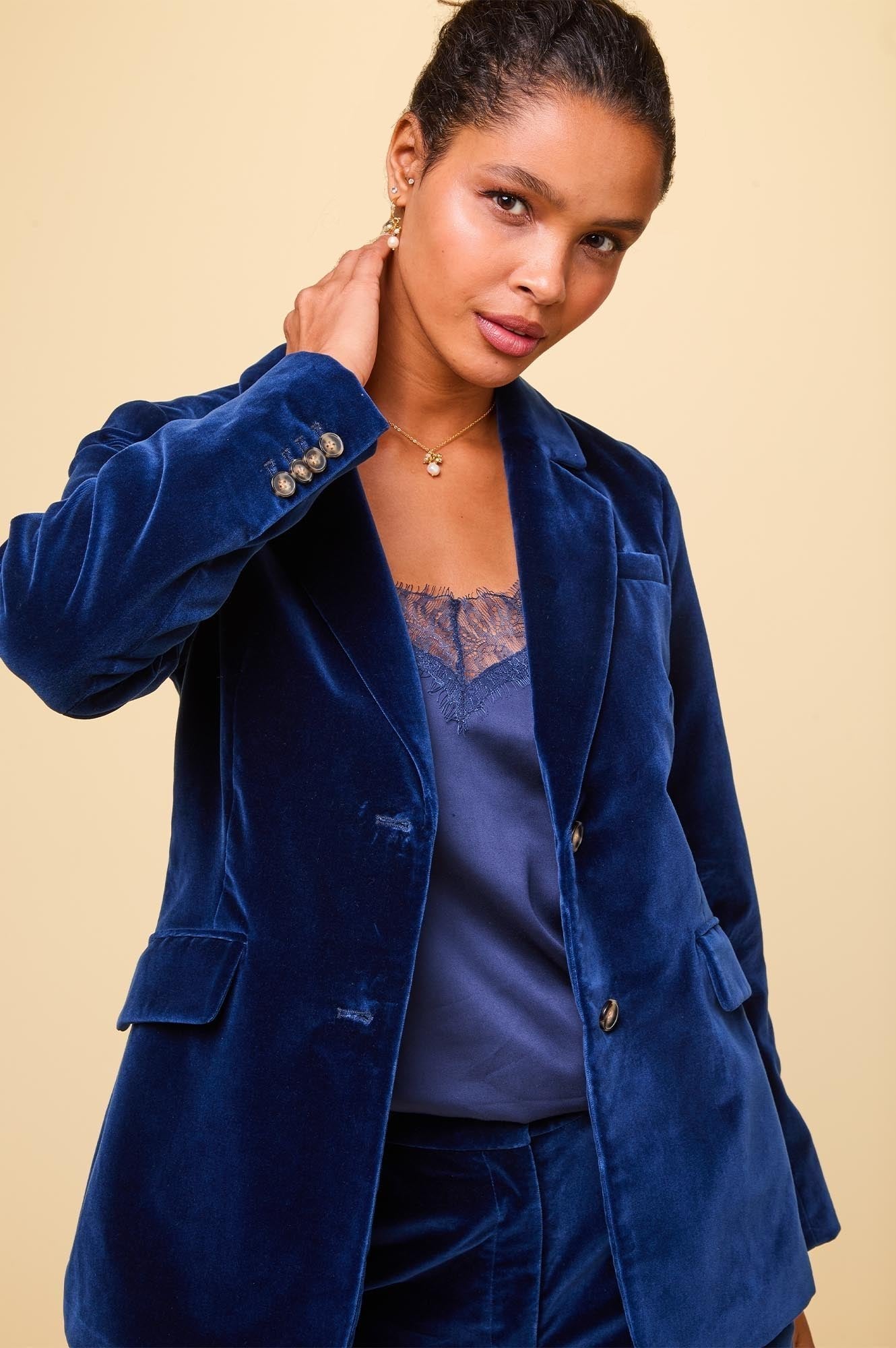 Nala Velvet Blazer for Women | Elegant Midnight Blue Formal Blazer | Perfect for Office Wear, Evening Parties & Special Occasions