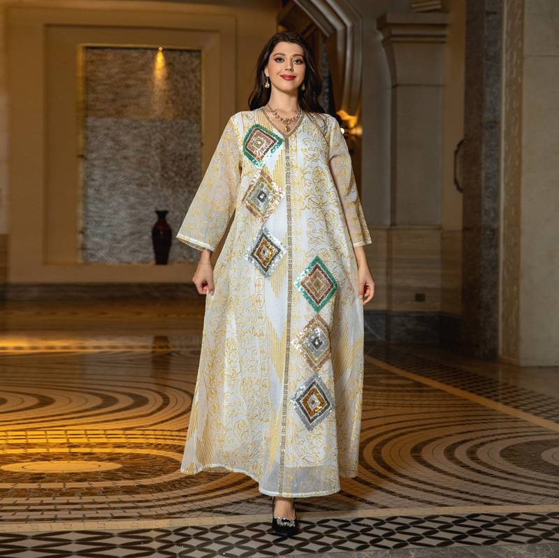 Elegant Eid Outfits for Women - Sparkling Sequins Doris Kaftan Caftan Dress for Holiday Celebrations & Special Occasions | Perfect for Eid al-Fitr, Weddings & Parties
