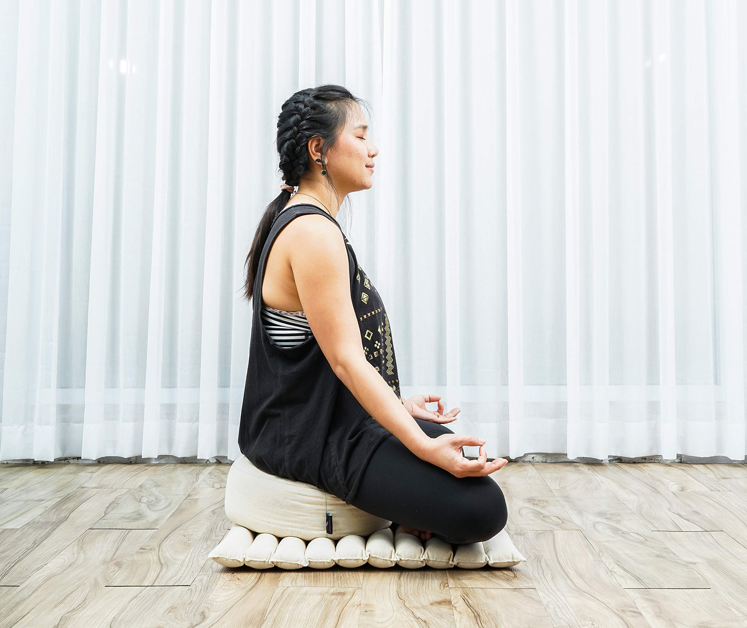Premium Leewadee Meditation Cushion Set - Small Zafu Yoga Pillow & Roll-Up Zabuton Mat with Natural Kapok Filling for Yoga, Zen Meditation & Home Relaxation