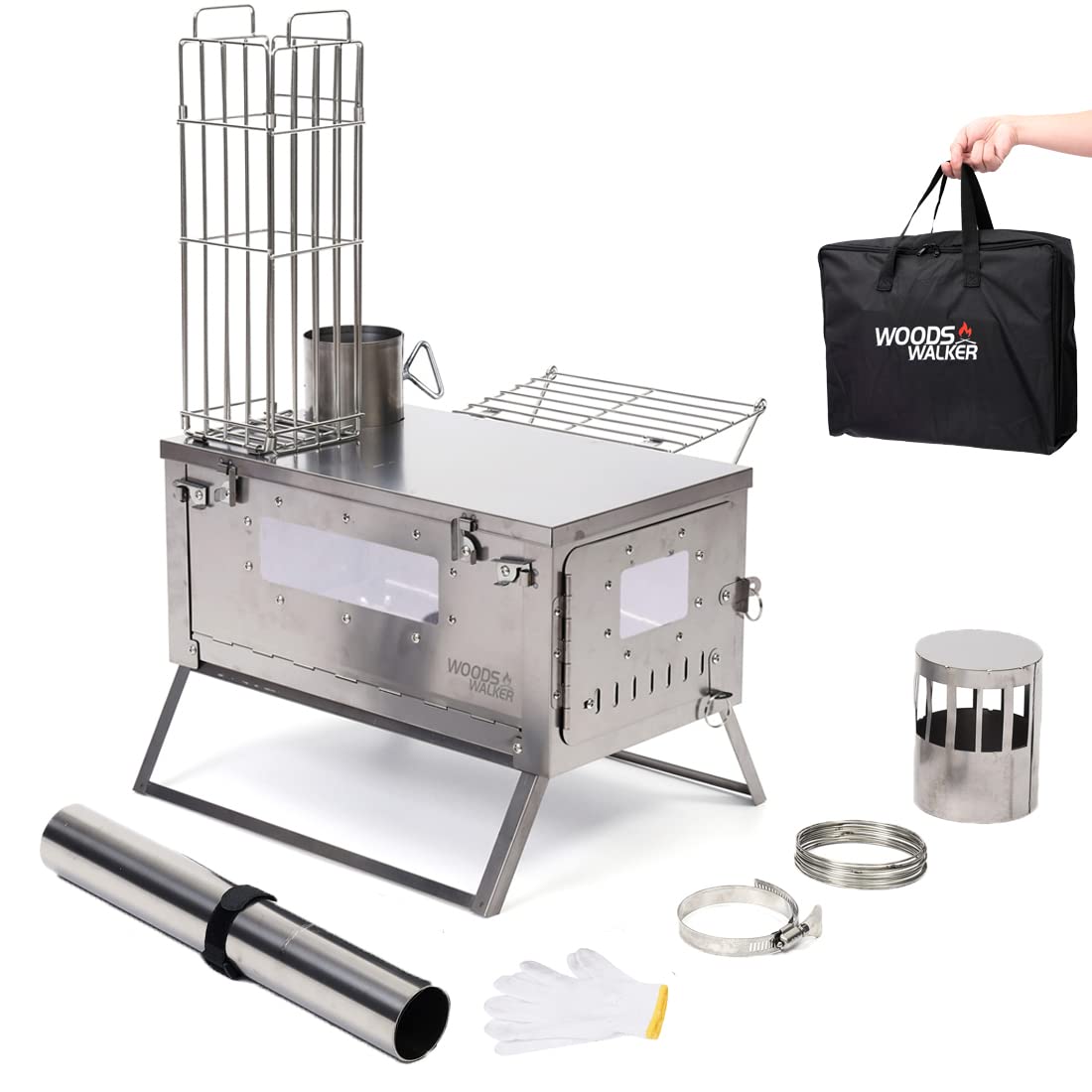 Ultralight Titanium Folding Camping Wood Burning Stove with Chimney Damper - Portable Outdoor Cooking Stove for Backpacking, Hiking & Survival Gear | Perfect for Camping, Picnics & Emergency Preparedness