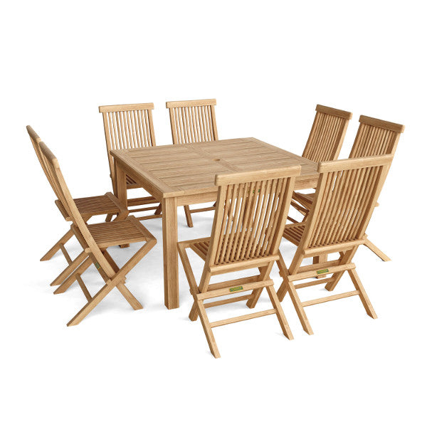 Premium Teak Windsor Classic Chair 9-Piece Folding Dining Set - Outdoor Patio Furniture for Garden, Backyard & Poolside Entertaining