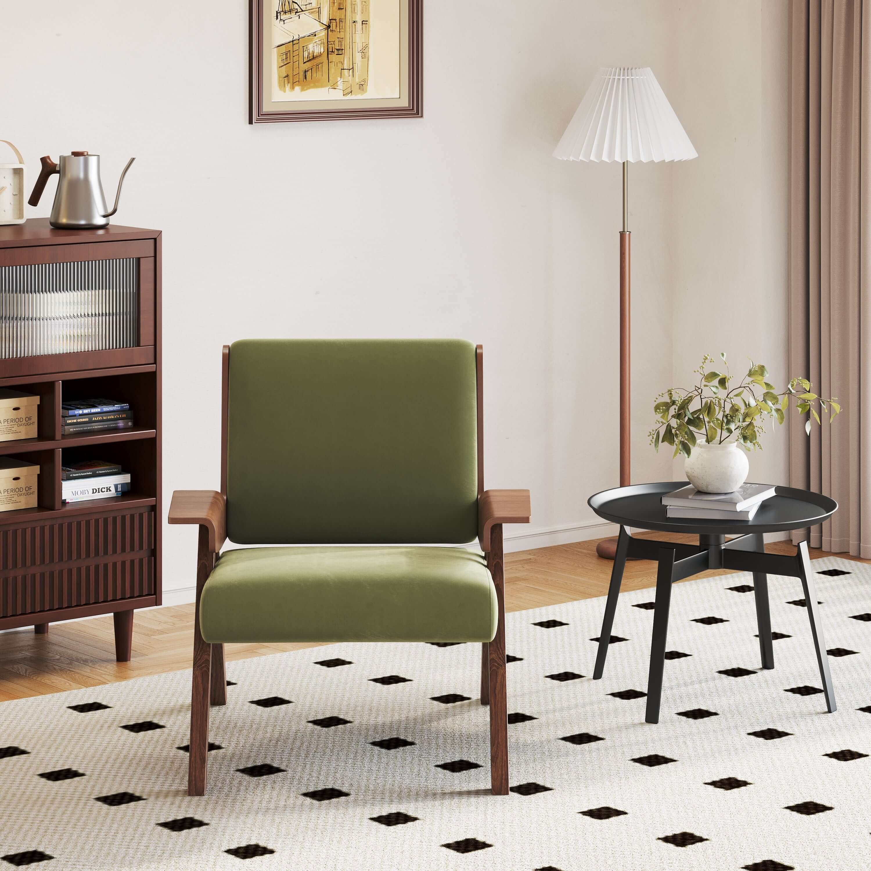 Luxury Velvet Upholstered Armchair with Padded Armrests - Perfect for Living Room, Bedroom, or Home Office Relaxation