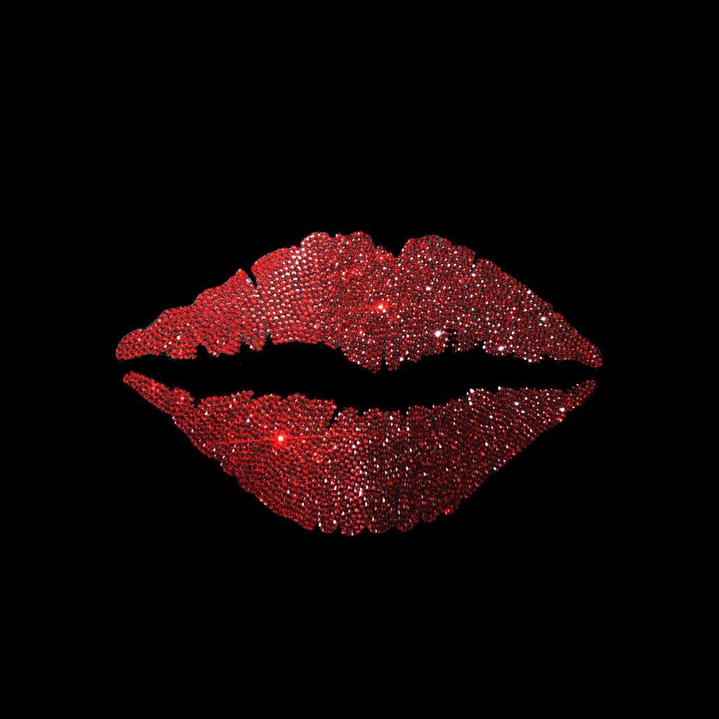 Rhinestone Red Lips Iron-On Patch Design - Blue | DIY Clothing Embellishment for Jackets, Jeans & Accessories