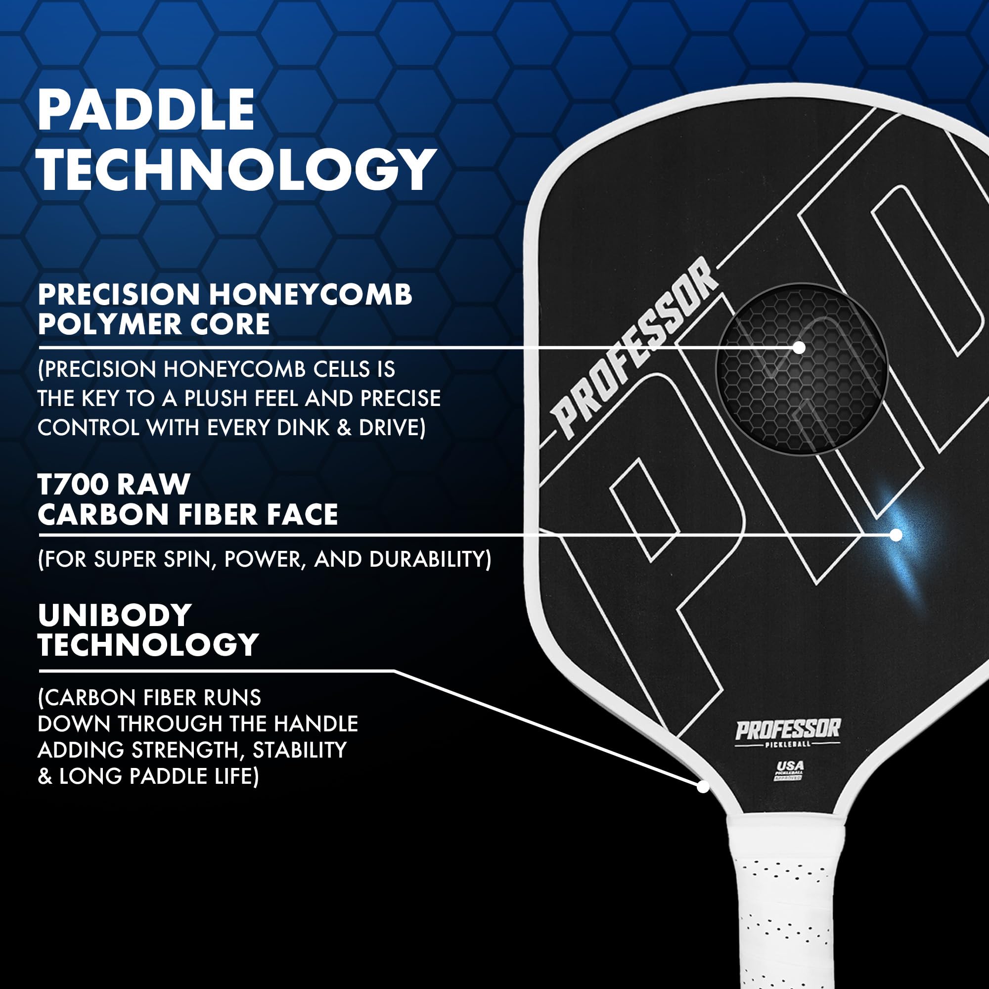 Premium Raw Carbon Fiber Pickleball Paddle with White Edge - Professional Grade Paddle for Competitive Play & Tournament Use - Lightweight & Durable Design for Enhanced Performance