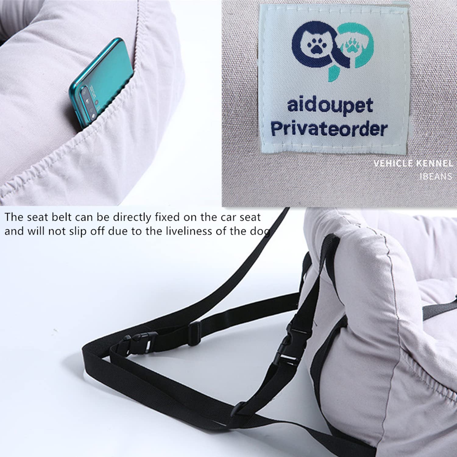 Aidou Dog Car Seat for Small to Large Pets - Travel & Home Use (Medium Grey)