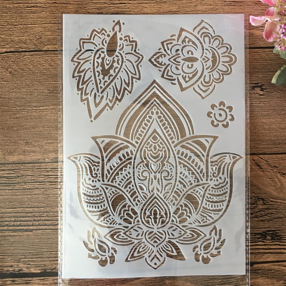 Reusable A5 21cm Mandala Lotus Leaves Stencil for DIY Painting, Art Crafts & Home Decor | Perfect for Canvas Art, Wall Decor, Scrapbooking & Fabric Design