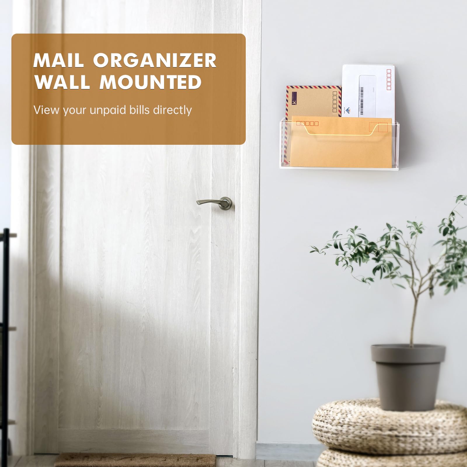 BEYGORM Wall Mounted Mail Organizer - 2 Slot Hanging Letter Holder for #10 Envelopes, Clear Acrylic Desk Mail Sorter for Home Office | Perfect for Bills, Letters & Important Documents Organization