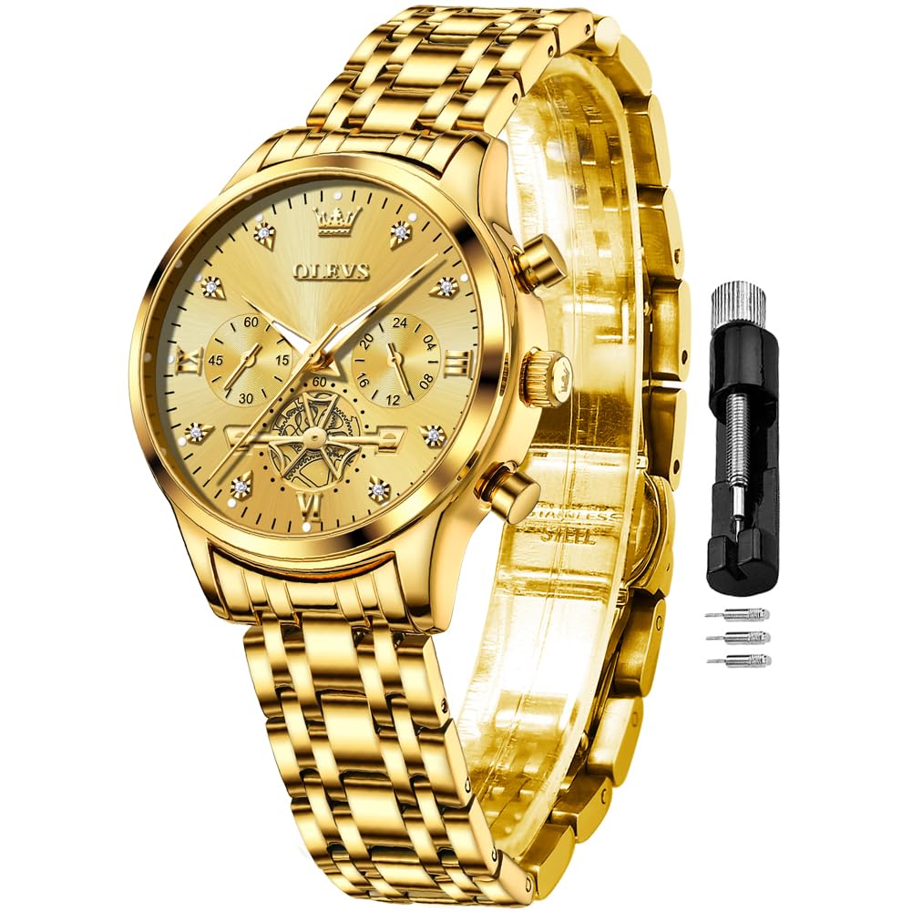 OLEVS Women's Luxury Two-Tone Stainless Steel Watch with Diamond Accents - Waterproof Analog Quartz Watch for Business, Fashion & Everyday Wear