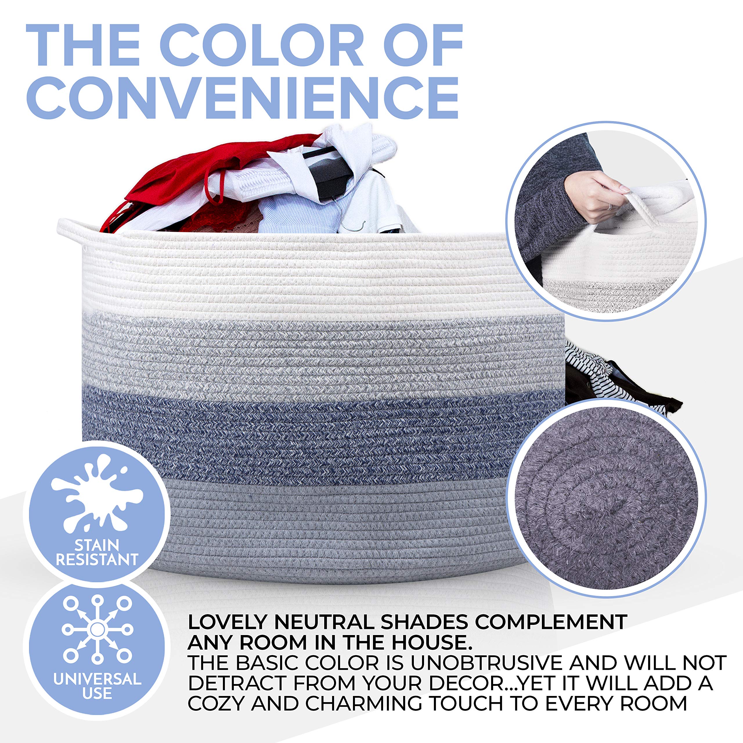 Large Cotton Rope Storage Basket with Handles - Decorative Woven Organizer Bin for Baby Nursery, Dog Toys, Laundry & Home Organization | Perfect for Blankets, Stuffed Animals & Clutter-Free Spaces