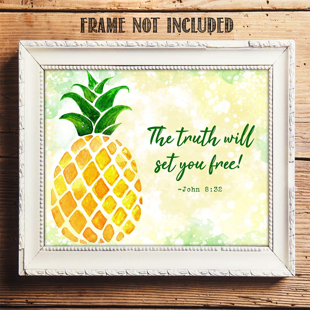 TJ Originals - John 8:32 Bible Wall Art Decor 'The Truth Will Set You Free' Christian Scripture Print - 11x14 Inspirational Wall Poster - Perfect for Home, Office & Church Decor - Great Gift for Women, Family & Friends (Pineapple Design)