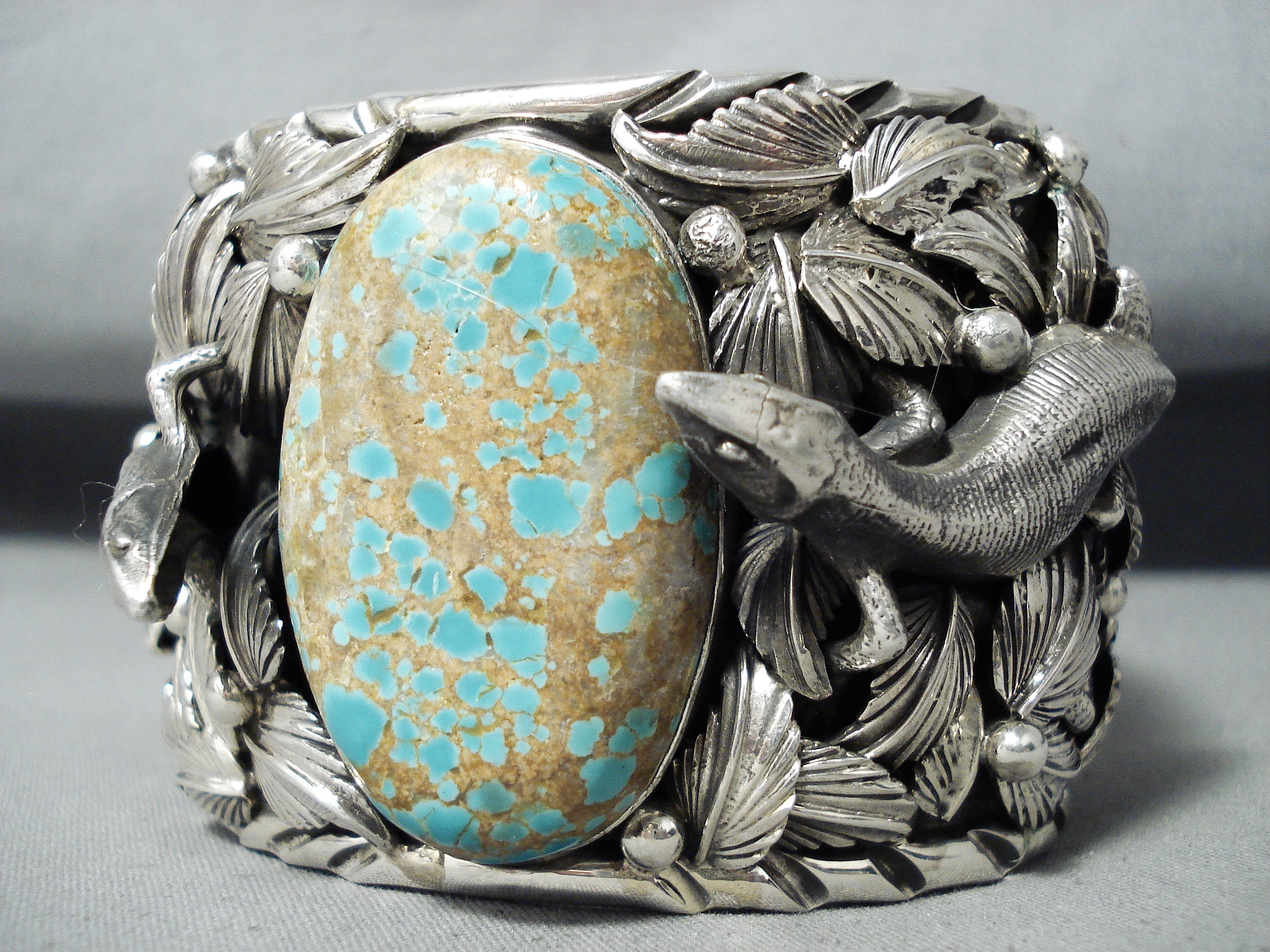 187 Grams San Felipe 8 Turquoise Sterling Silver Gecko Bracelet - Handmade Southwest Jewelry for Women, Boho Style Gift for Her - Perfect for Festivals, Casual Wear & Spiritual Healing